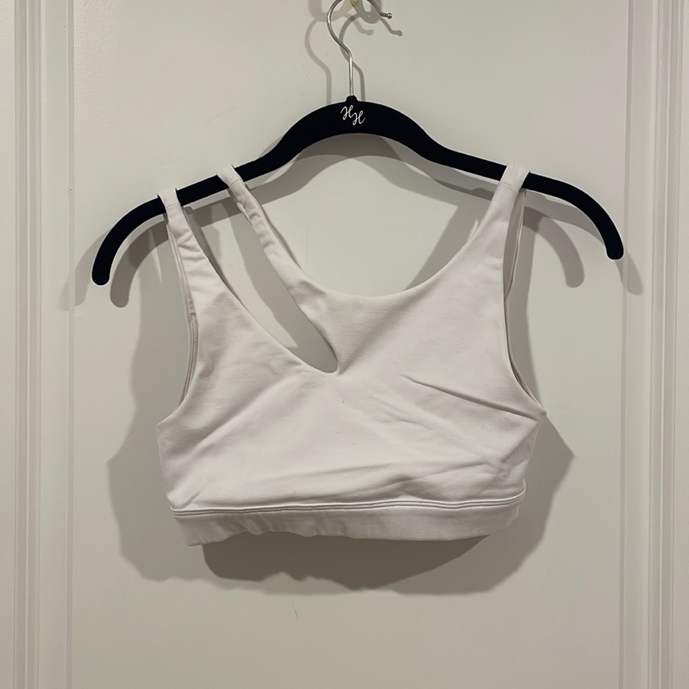 Alo yoga white asymmetrical sports bra